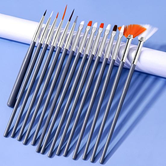 Yousheng 15Pcs Nail Art Brush Kit Soft Bristles Fine Nib Non-shedding DIY Gradient Blooming Effect Nail UV Gel Liner Brush Drawing Pen Nail Salon