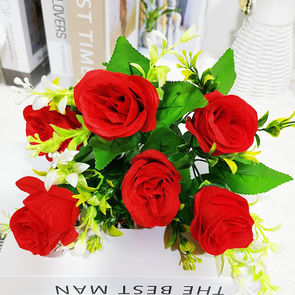 

6 Heads Real Happy Flower Photography Photo Gift Natural Simulated Rose Buds Home Decorative красный