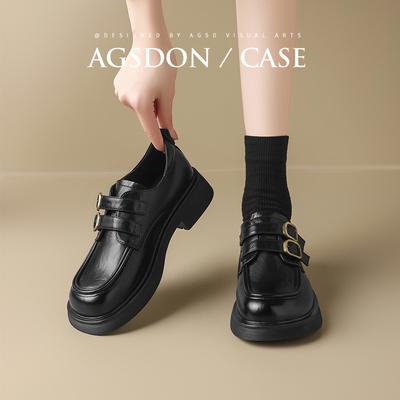 Autumn New Black Thick Heel Small Leather Shoes British Style Spring and Autumn Commuter Shoes