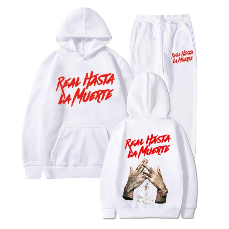 Cross-border new Real Hasta La Muerte letter print men's and women's same sweater hoodie set