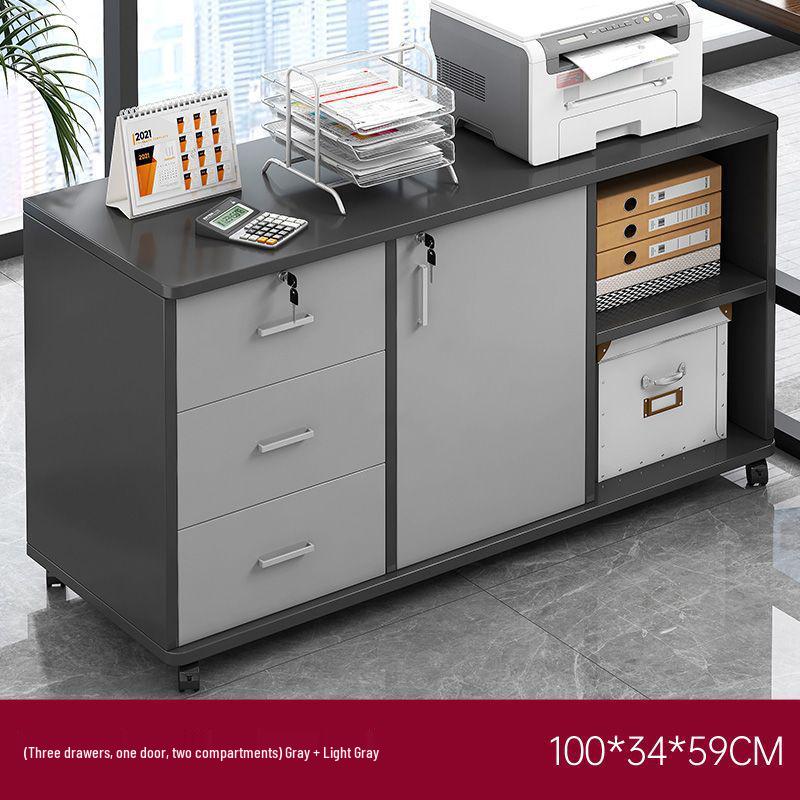 Wooden Office Filing Cabinet with Lock and Under-Desk Storage