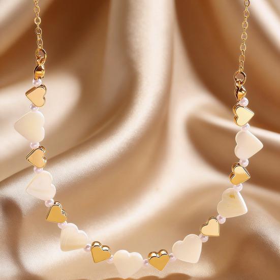 Women Necklace Bracelet Natural Shell Heart Design Adjustable Extension Chain Necklace Wristband Jewelry Gift