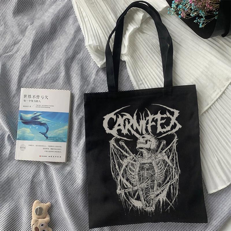 Skulderveske for kvinner Horror Demon Lerretsveske Gothic Estetic Tote Bag 90-talls Vintage Shopper Bag Y2k Shoppingbag med stor kapasitet