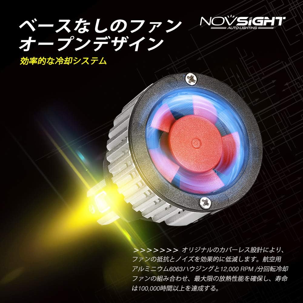 NOVSIGHT LED Headlight, H8/H9/H11/H16 (Compatible with Domestic Vehicles), LED Bulb, Fog Lamp, Yellow, High