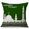 Cotton Linen Sofa Throw Pillow Case, Classic Islam Ramadan Kareem Decoration, Mosque Castle And Moon Pattern, Yellow