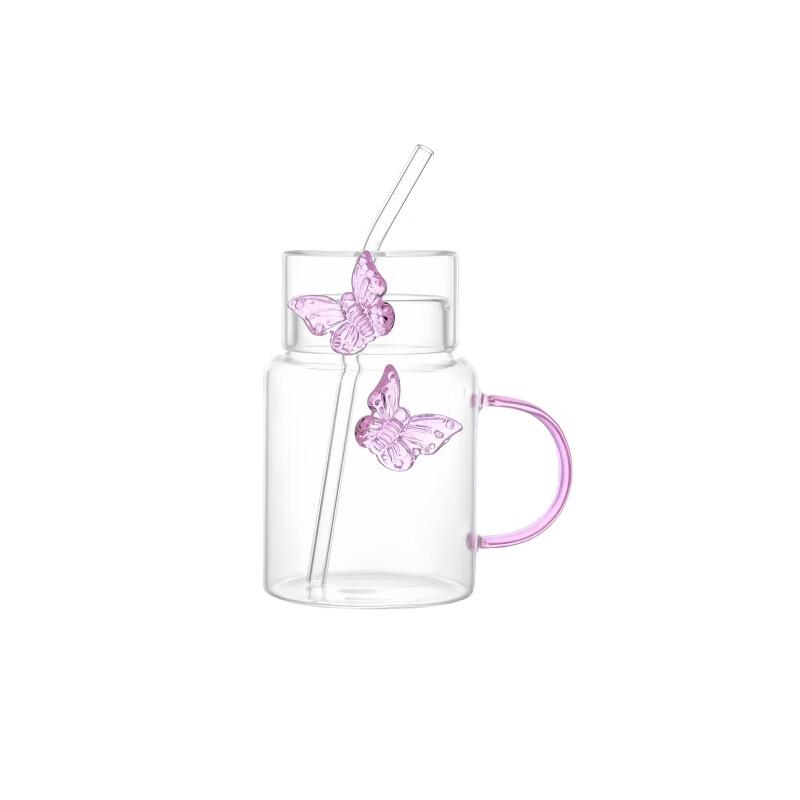Heat-Resistant 3D Butterfly Glass Straw Cup