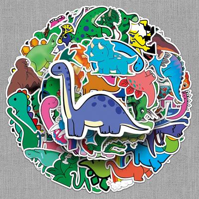 50 Cartoon Dinosaur Stickers - Waterproof DIY Decorations for Skateboards, Water Bottles, and Suitcases