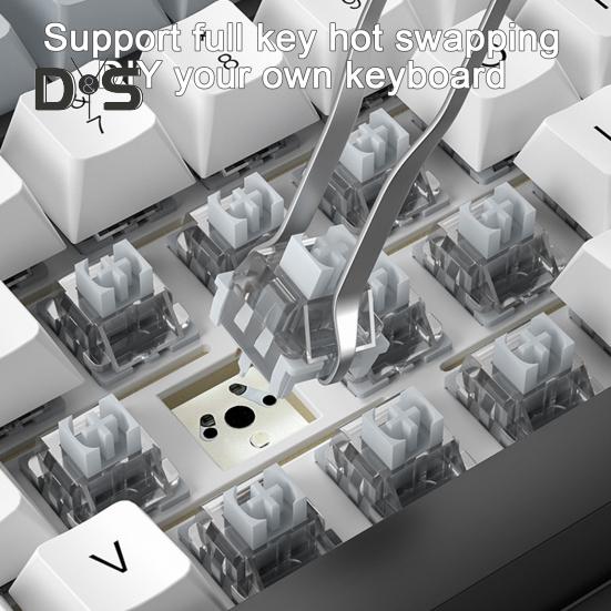 Teclado mecânico compatível com Bluetooth/2.4G/Tipo C com fio, três modos de conexão, troca a quente de teclas completas, 81 teclas