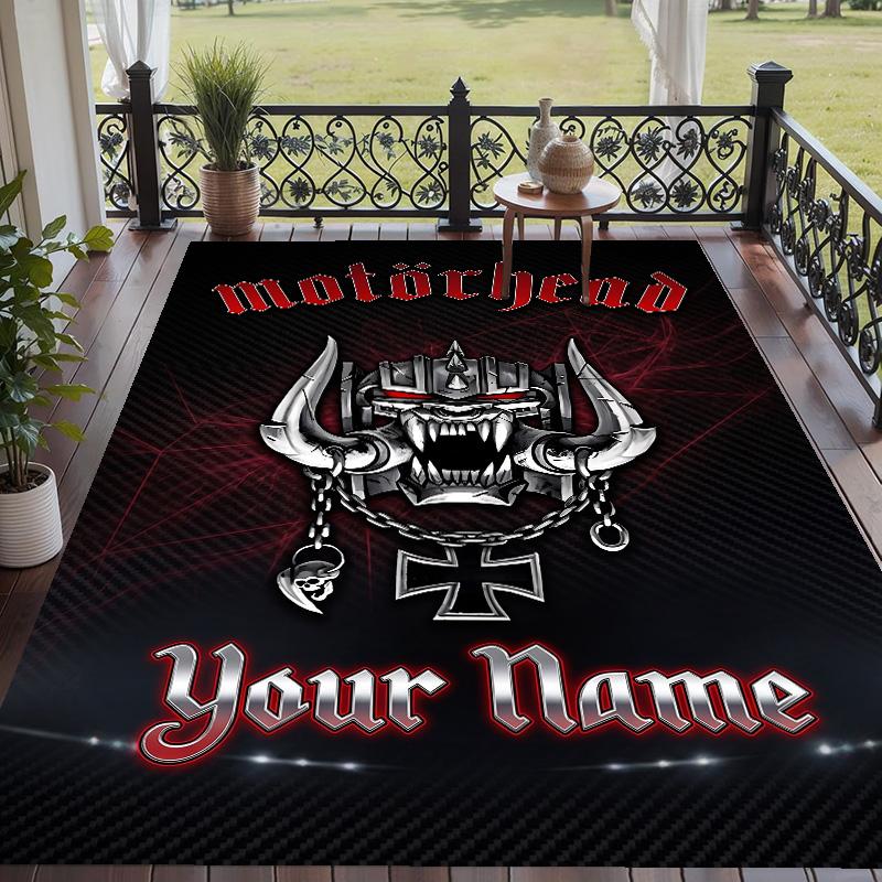 Custom Text Printed Rug Motorhead Non Slip Floor Carpet For Home Room Decor