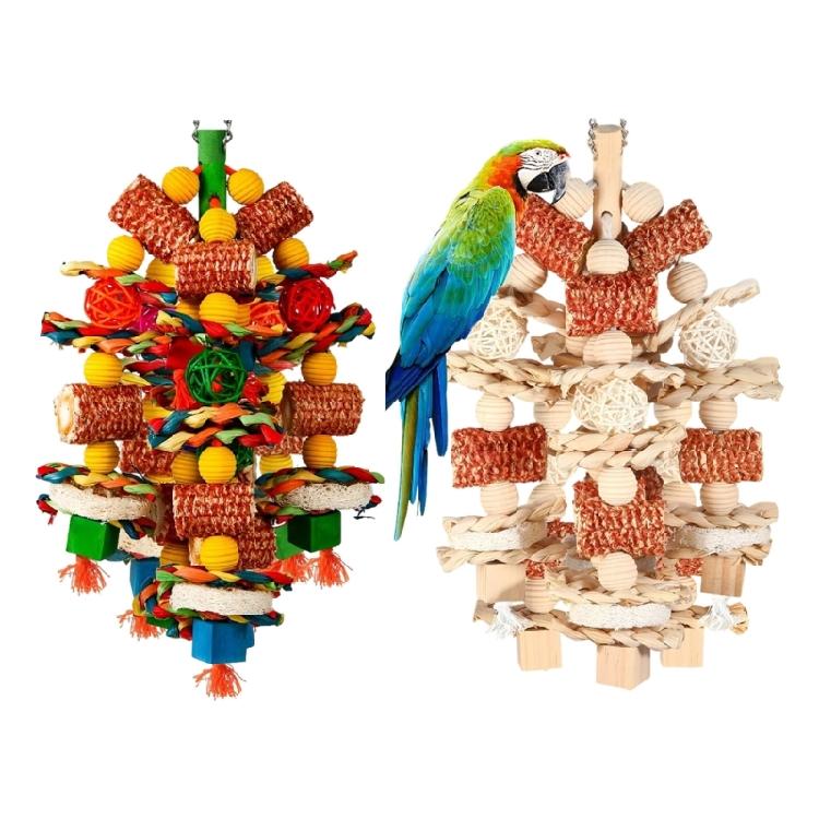 Indoor Cage Chew Toy for Parrots and Pet Birds, Wood Corncob Husk Hanging Design Foraging Shredding Toy for Daily Enrichment