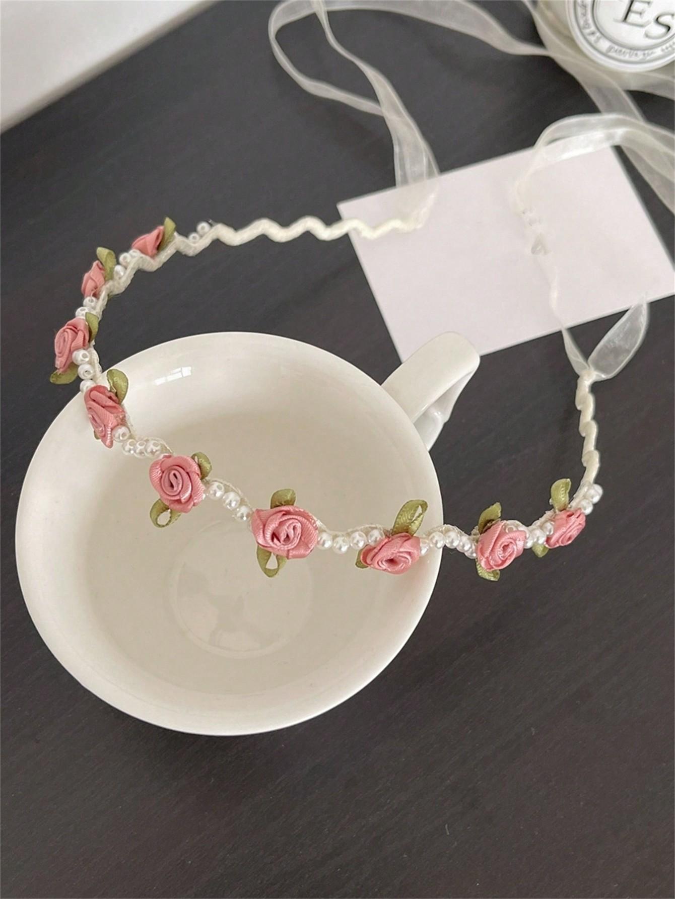 

1 женский весенне-летний новый жемчужный стример цветок атлас Фея Дух со сладкой повязкой на голову все выходят аксессуары для волос Size fits all