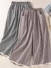 Women's Retro Lace Patchwork Plaid Wide-Leg Pants - Black & White, Casual, Nine-Tenths, Spring/Summer Fashion.