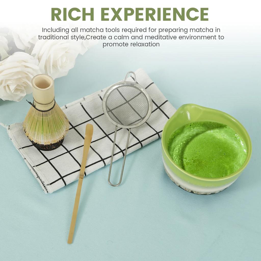 Ceramiczny Ręcznie Robiony Zestaw do Ubijania Matchy do Domu Odporny na Temperaturę Miska do Matchy Łyżeczka Zestaw Elegancki Łatwy do Czyszczenia Japońska Herbata Matcha