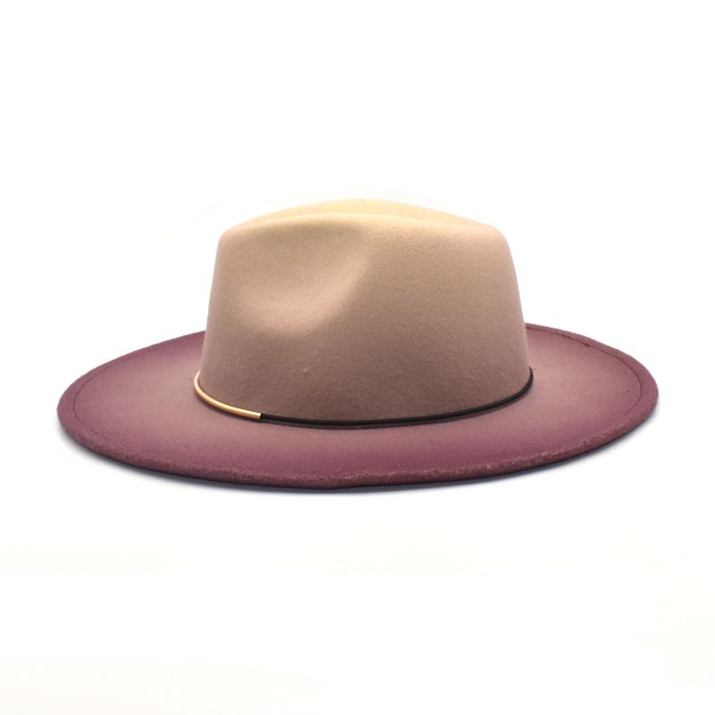 Gradient Large Brim Wool Vintage Felt Fedora Panama Hats Men Women Gentleman Elegant Gradient Rose for Lady Winter Autumn Caps