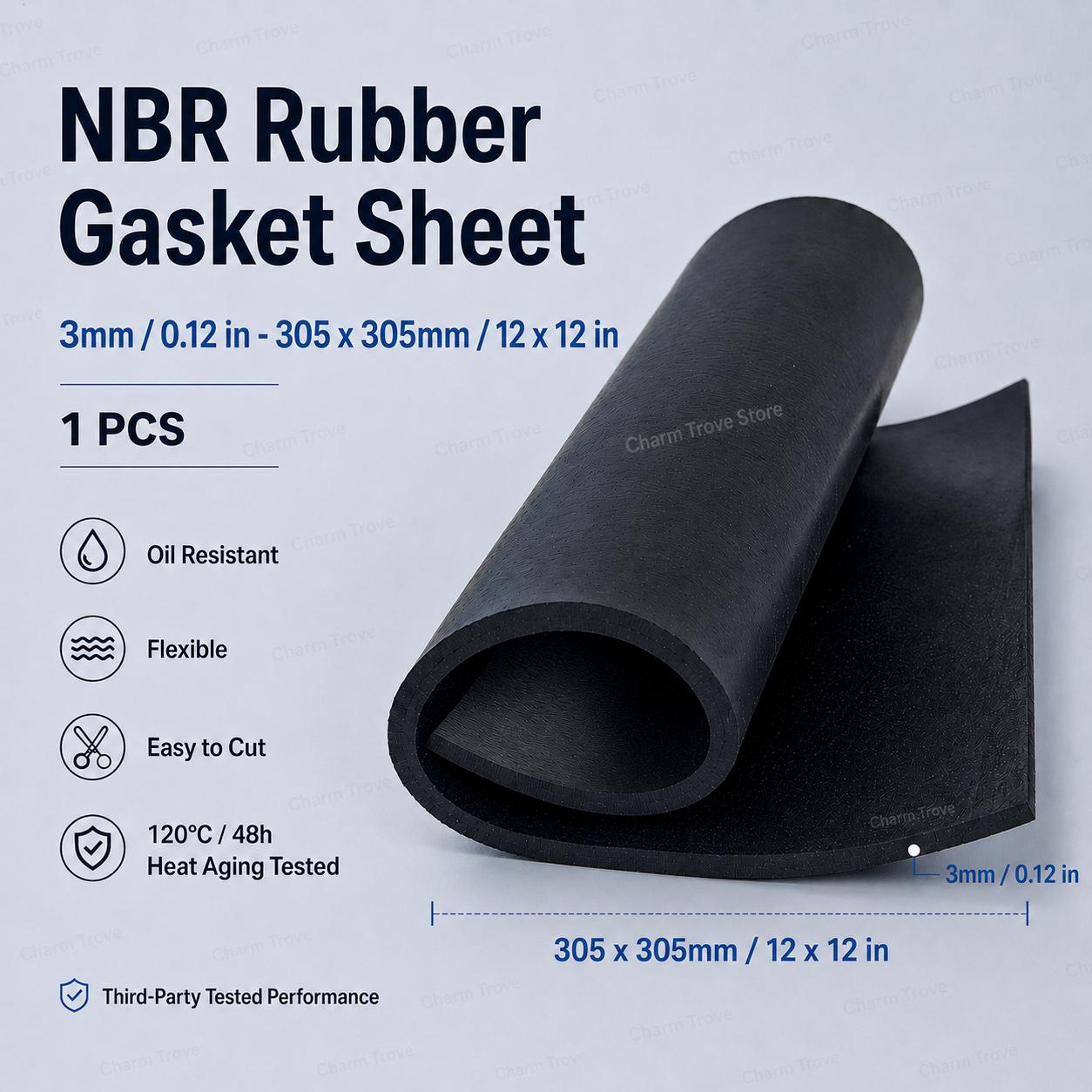 NBR Nitrile Rubber Gasket Sheet 3mm 305x305mm Oil Resistant Flexible DIY Gasket Material for Sealing Repair Automotive Plumbing 3 x 305 x 305mm