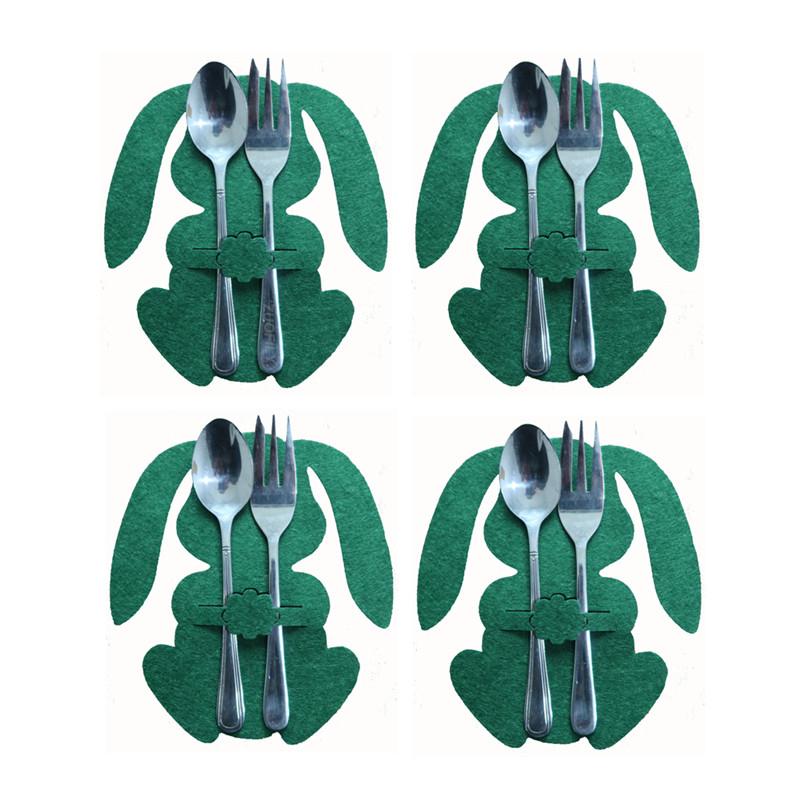 Easter Bunny Knife and Fork Holder 4Pcs/set Easter Eggs Rabbit Cutlery Bags Tableware Organizer Table Decorations Party Supplies