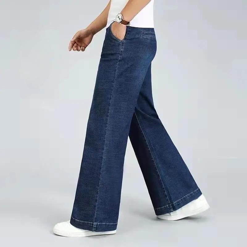 Spodnie dżinsowe z wysokim stanem, z prostymi nogawkami, z szerokimi nogawkami, mikro-rozszerzane, jesienne, grube, luźne, dżinsy z prostymi nogawkami dla mężczyzn, do wszystkiego