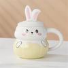 Ceramic Mug Cute Panda Cat Rabbit Funny Animal Water Cup with Lid Decorative Coffee Cup with Cover Children Kids Drinkware Cups