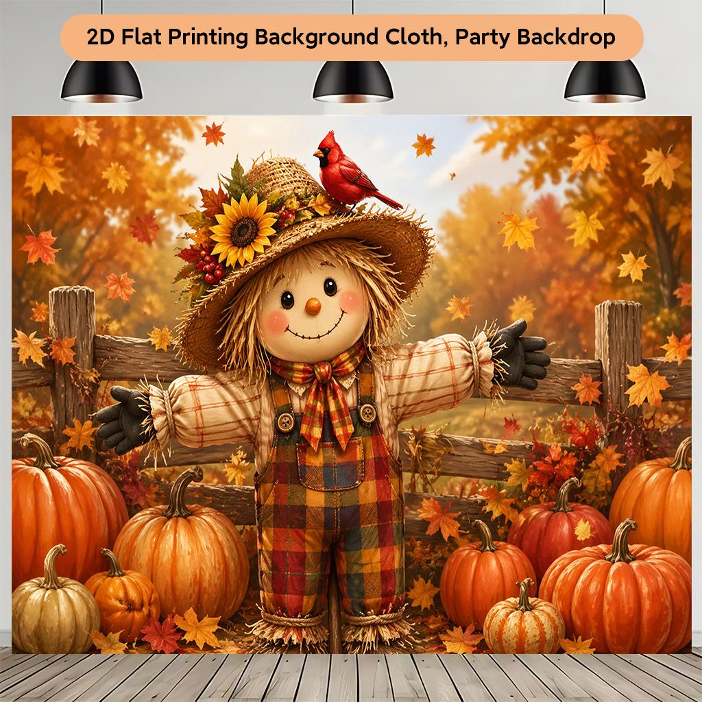 1 Piece of 2D Flat Background Fabric Background Fabric with Image of Scarecrow and Pumpkin Fieldzyc