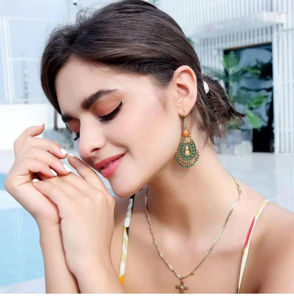 Bohemian Turquoise Owl Dream Catcher Tassel Earrings for Women
