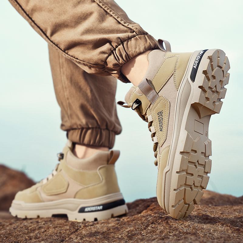 Autumn 2025 New Fashionable Workwear Boots Outdoor Trend Hiking Shoes Men's Thick Soled Gray Casual Shoes Men's  Flat Boots