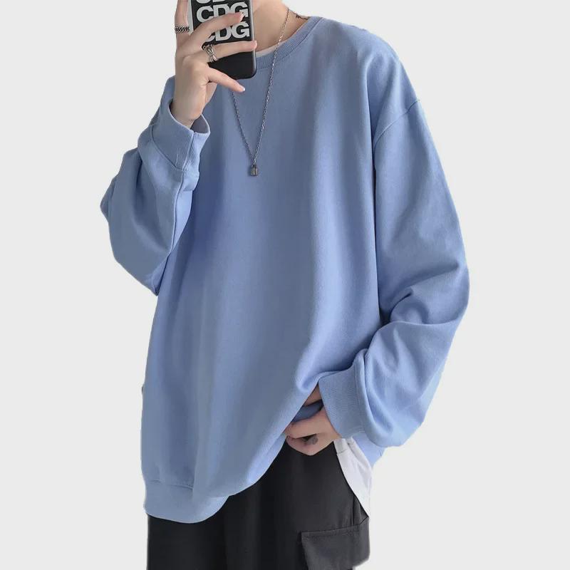 2025 Men's Trendy Solid Color Round Neck Sweatshirt, Loose, Hoodless Pullover, Thin Style for Spring and Autumn, Large Sizes Available