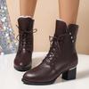 Fashion Winter 2024 Women's High Heels Long Plush Warm Ankle Boots Plus Size 42 Thick Square Heeled Motorcycle Boots Woman Shoes Short