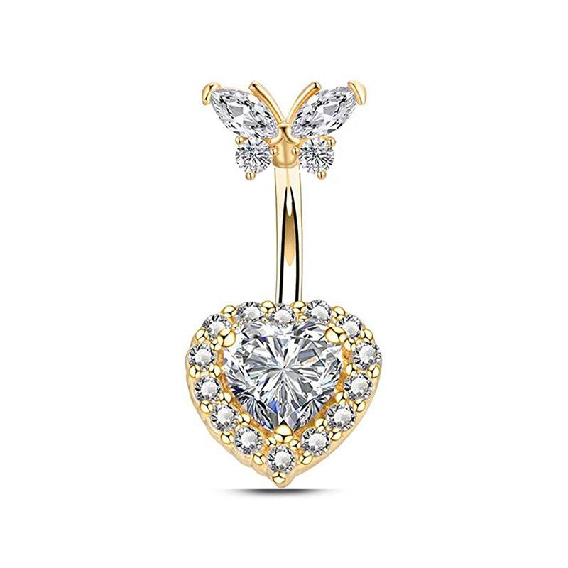 Butterfly Heart Zircon Delicate Belly Button Ring Fashion Body Piercing Jewelry золотой