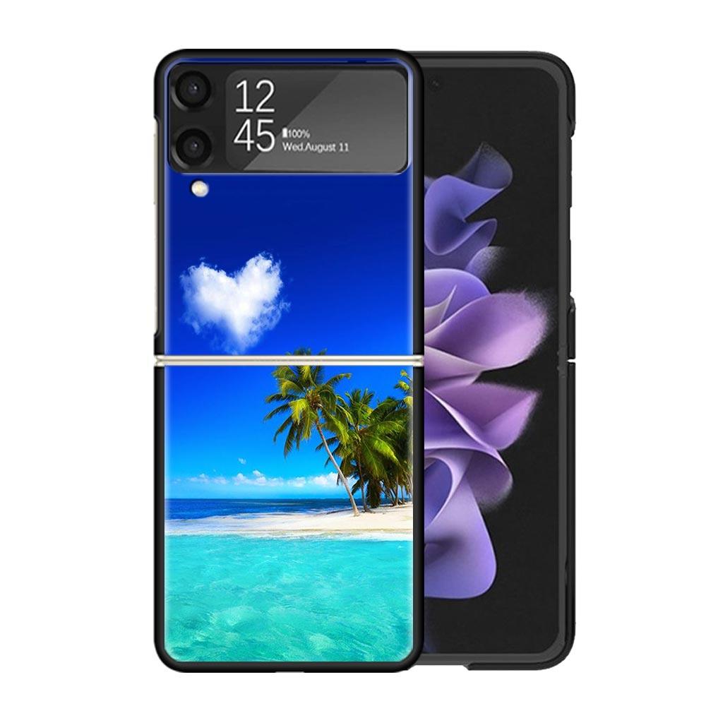 Sommer Strand Sonnenuntergang Meer Palme Klare Handyhülle Für Samsung Z Flip 7 6 5 4 3 Galaxy ZFlip7 ZFlip6 ZFlip5 ZFlip4 ZFlip3 5G Pri