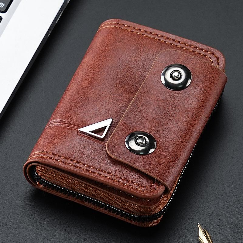 Short Coin Purse Compact Double Buckle Wallet Men'S Card Holder Stylish Pu Leather Wallet For Men'S Accessory Casual Use
