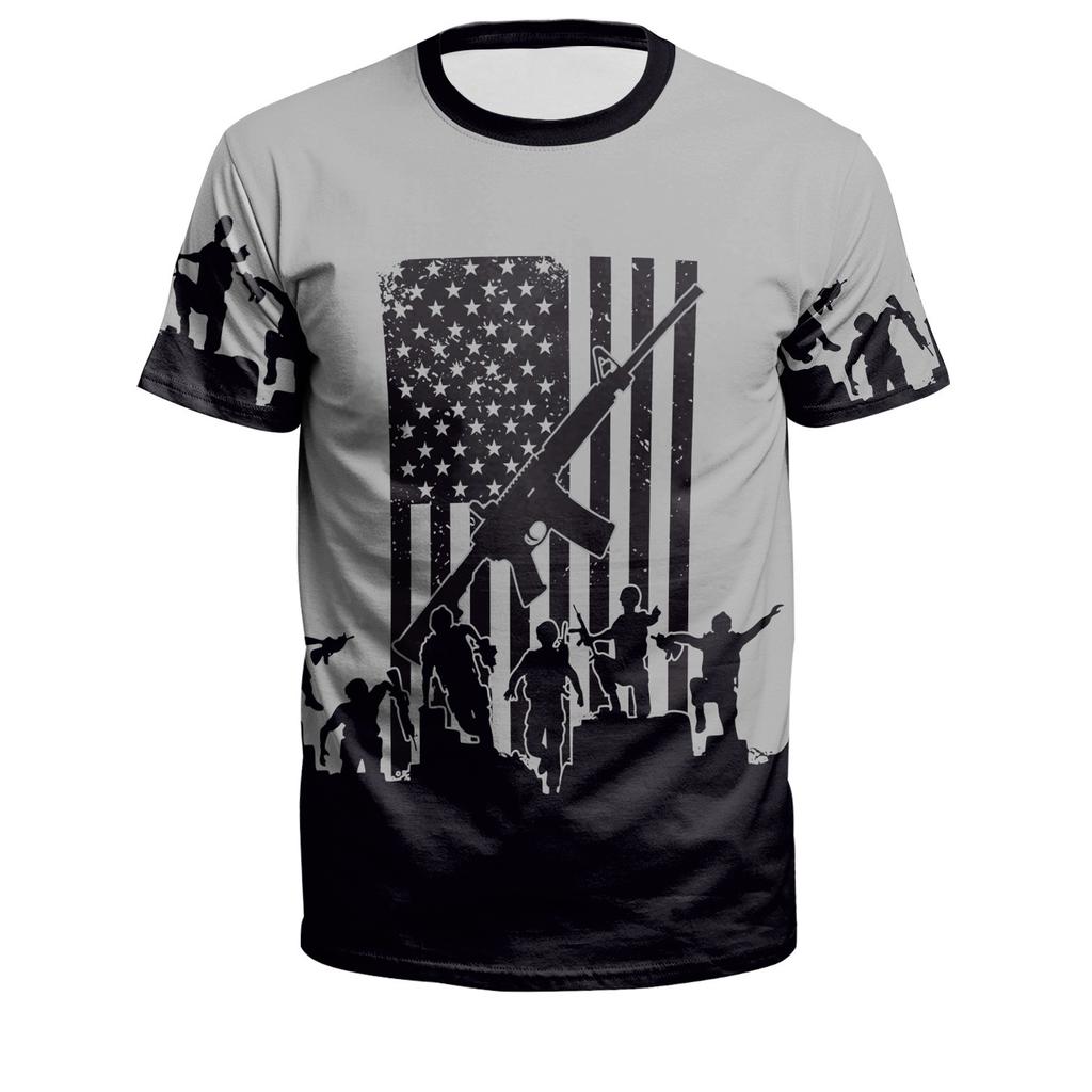 US Independence Day Skull 3D Digital Printed Short Sleeve Round Neck Loose T-shirt for Men