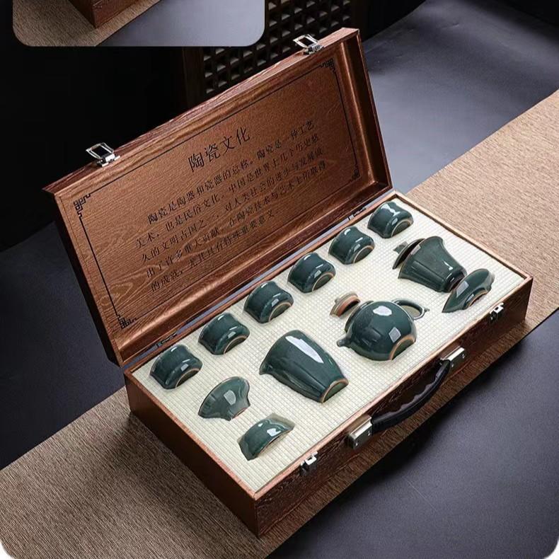 Ge Kiln Tea Set Gift Box Set Ceramic Kung Fu Opening Side Handle Teapot Household Tea Ware Gift Companion Gift Box