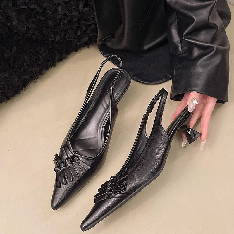 

Fashion New Fashionable Pointed Toe Shallow Mouth New High-heeled Shoes Summer Elegant Buckle Decorated Stiletto Black Women s Shoes 42