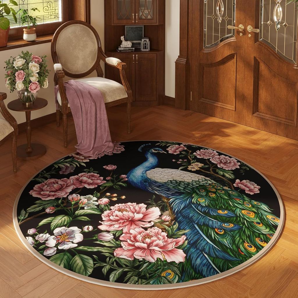 Peacock Circular Carpet High-end and Light Luxury Rug Living Room Bedroom Winter Warmth Anti Slip Mat Home Decoration