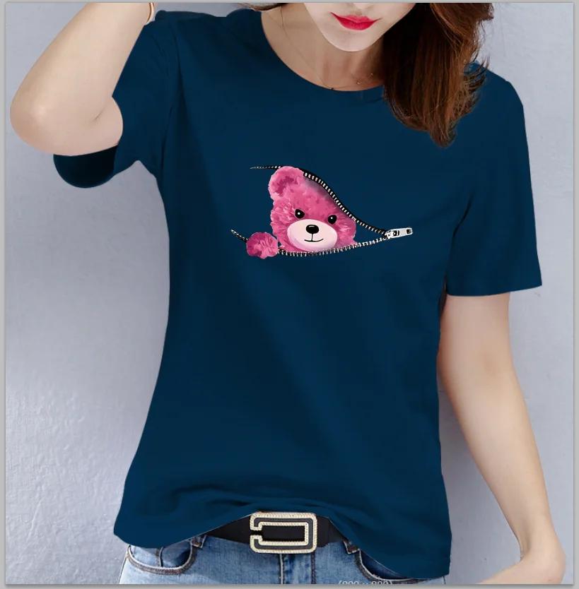 Bear Graphic Print Tshirt Teddy Bear Short Sleeve Crew Neck Casual Top  Womens Clothing Oversized  T Shirt Tops  Harajuku