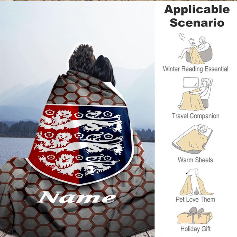 Custom Name England Football Crest Blanket Lightweight Ideal Bedding Blanket Perfect for Travel, Camping, Living Rooms, Sofas, Christmas gift