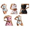 Women's Heart Print Ribbed Pajamas Set Crop Cami Tops And Shorts Cute Pjs