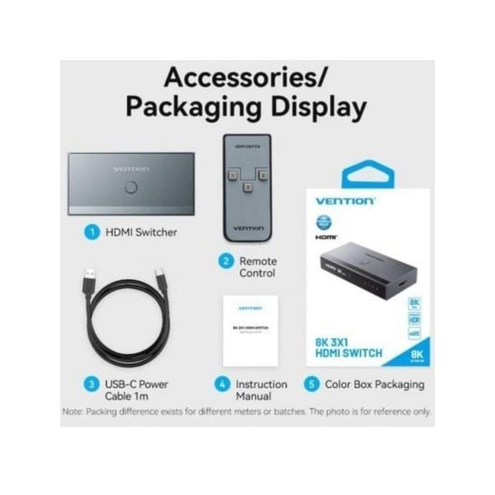 Switch HDMI 8K Vention AKRH0 3x HDMI Hembra/USB-C/Aleación de aluminio/Niquelado
