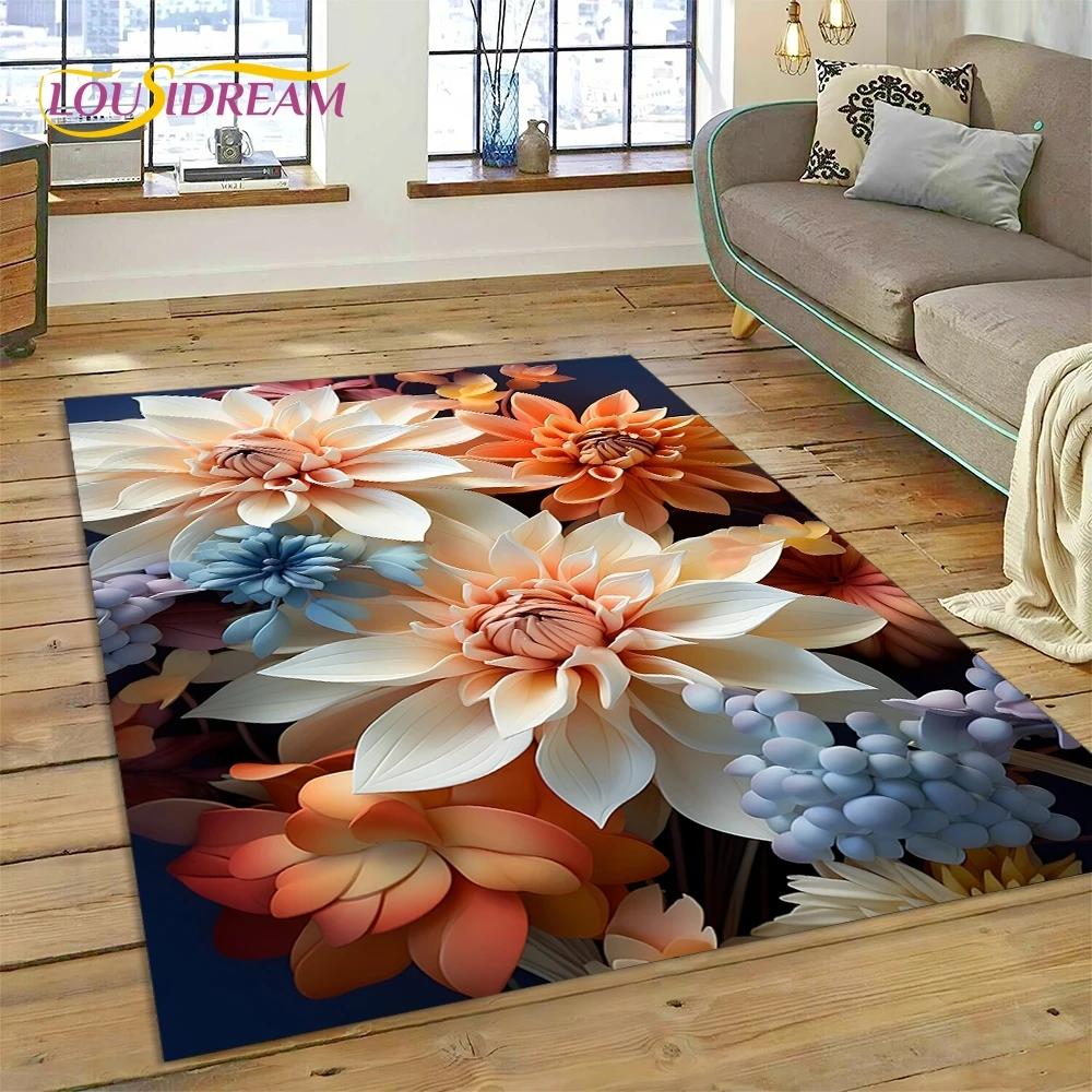 3D Dream Sun Flowers Nordic Daisy Carpet Rug for Bedroom Living Room Home Sofa Decoration,Children Game Large Decor Floor Mat