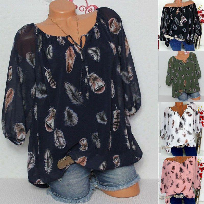 Boho Women V Neck Feather Print Tops In Soft Comfortable Fabric For Casual Outings