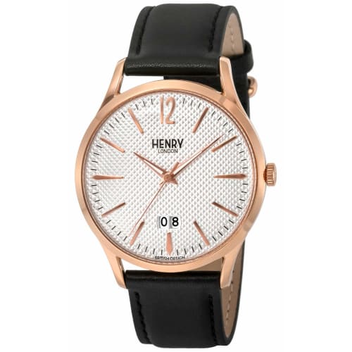 Henry London RICHMOND 41mm Men's Watch, Silver Dial, Stainless Steel Crystal, Quartz Movement, Black, HL41JS0038, Made in England