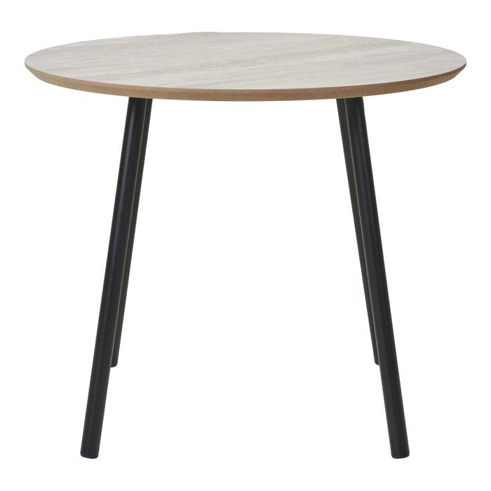 Table basse ronde 55x45 cm effet travertin et pieds noir