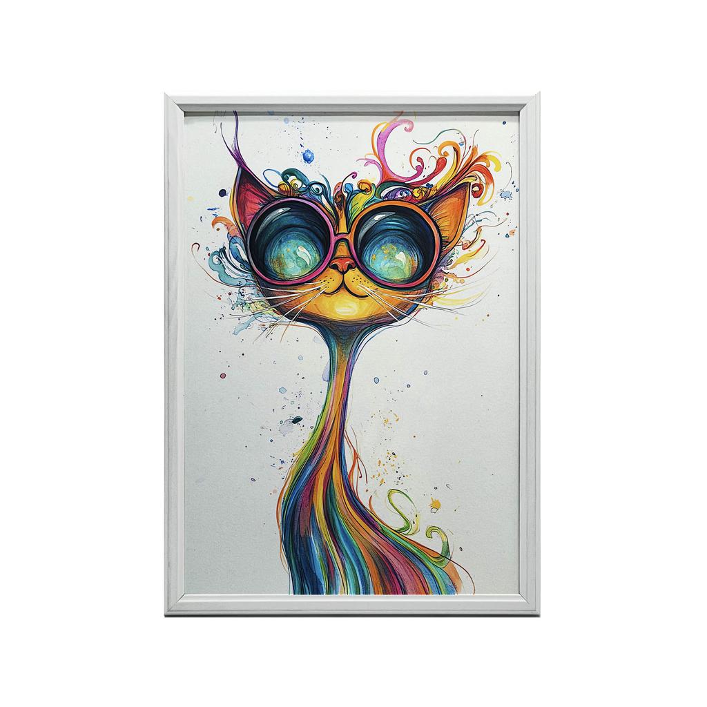 Plakat Kot W Okularach Plakat Kot W Okularach, 70X100 Cm, Rama Drewniana Ciemny Brąz, Papier Matowy 230 Gsm