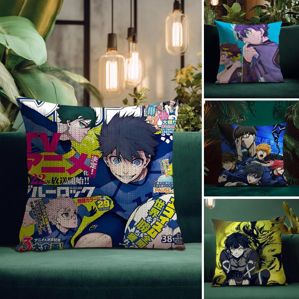 BBlue LockK Anime Cushion Cover Natural Linen Pillow Case DoubleSided Print Decorative Sofa Pillowcase Home Decor Gift