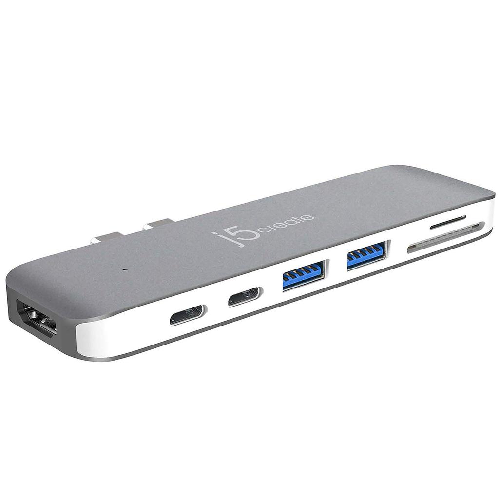J5create Mini Stație de Andocare 7 în 1 pentru MacBook PD 100W 4K HDMI Carcasă Aluminiu Pro/Air USB-C PD100W/5K 60Hz/40Gbps USBA3.0 Card SD/microSD, JCD382-EJ