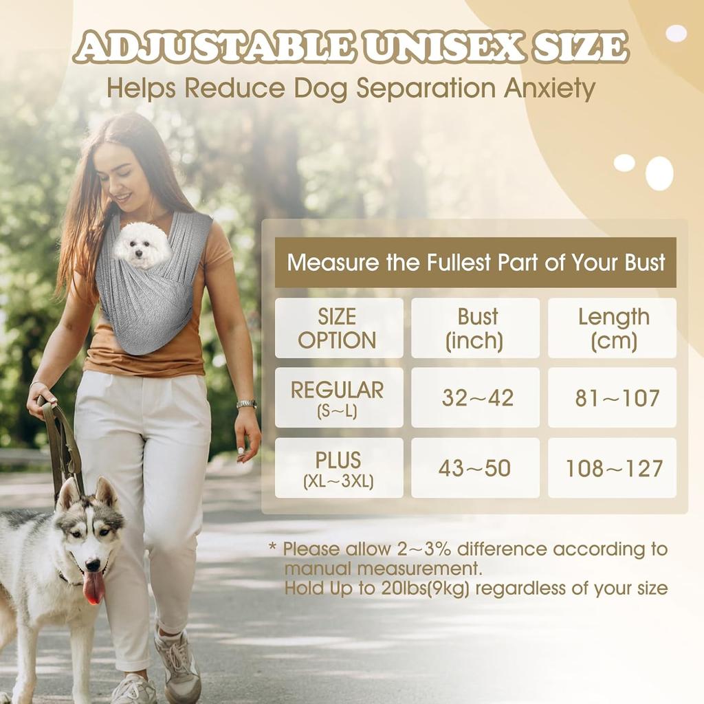 Large Dog Sling Carrier for Small Dogs, Front Facing Carrier for Cats Puppy Sling Wrap Chest, Adjustable Dog Outing Bag, Hands-Free Pet Holder for