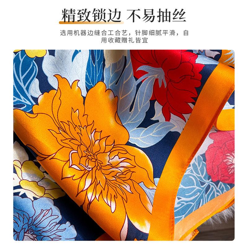 100% Pure Real Silk Scarf Women Square Floral Shawls Wraps Foulard  Scarves Female Hijab Bandana Poncho Square Kerchief 68cm