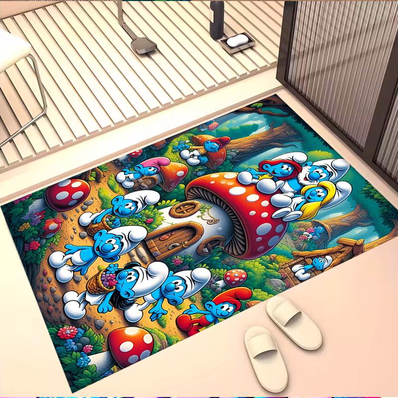Blue Smurfs Print Rug, Washable Floor Carpet, For Entryway Dorm Laundry Room Office Study, Home Decor Birthday Christmas Gift