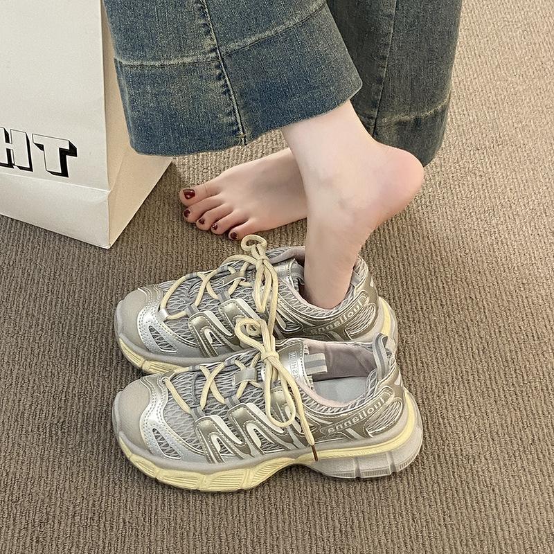 

2025 new summer breathable mesh dad shoes women s thick-soled versatile lightweight soft-soled ultra-light sports shoes 40 шампанского