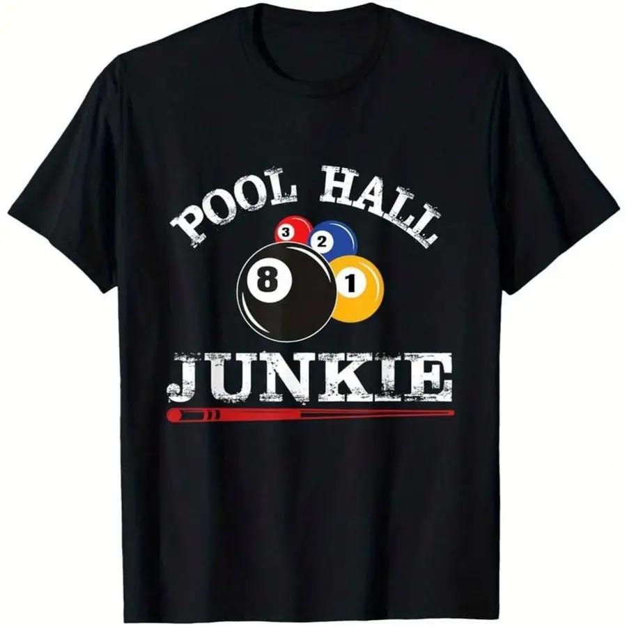 

Vintage Billiards TShirt Soft Comfortable Pool Hall Apparel with Classic Black Casual Round Neck Shirt for Billiards Players ... S